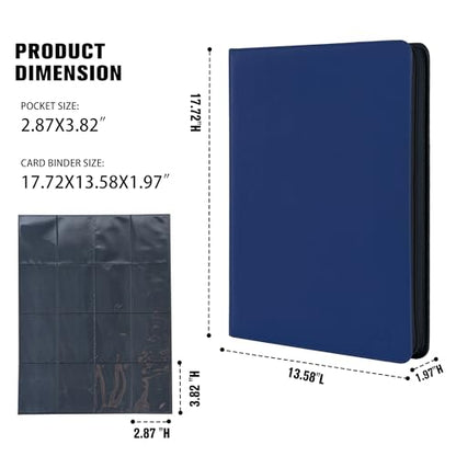 Card Binder 16 Pocket,Trading Card Binder Holds up to 1408 Cards with 44 Sleeves,Zipper Card Holder Album Compatible with TCG Card/Game Cards/Sports Card-Blue - color: Dark Blue