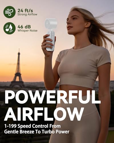 Portable Handheld Fan with Ice Cooling, 7.5m/s High Speed Turbo Fan, 150° Foldable 4-in-1 Personal Neck Fan, 199 Speed Stepless Control, USB-C Rechargeable for Travel, Makeup, Hiking,White - color: Roller White