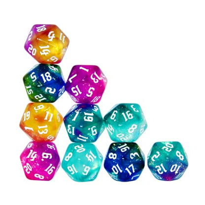 SmartDealsPro 10-Pack 20 Sided Dice D20 Polyhedral Dice for DND RPG MTG Table Game (Sparkly Glitter) - color: Sparkly Glitter