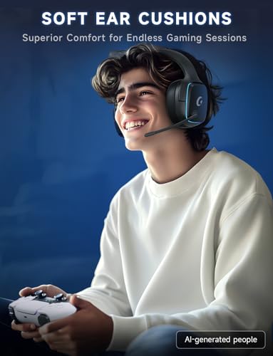 Gvyugke 2.4GHz Wireless Gaming Headsets for PS5, PS4, PC, Switch - Bluetooth 5.3 Gaming Headphones with Noise Canceling Mic, 7.1 Surround Sound, 70H Battery, Blue Lighting - Matte Black - color: Matte Black