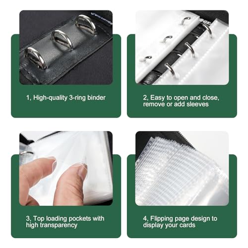 GEAoffice Small 1 Pocket Card Binder Holds 80 Cards, Zip Close, Green | Super Lightweight, 40 Removable Acid-free & Non-PVC Sleeves, PU Leather, Card Album Binder for TCG, MTG, Sports&Games, Gifts - color: Green-Dia