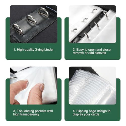 GEAoffice Small 1 Pocket Card Binder Holds 80 Cards, Zip Close, Green | Super Lightweight, 40 Removable Acid-free & Non-PVC Sleeves, PU Leather, Card Album Binder for TCG, MTG, Sports&Games, Gifts - color: Green-Dia