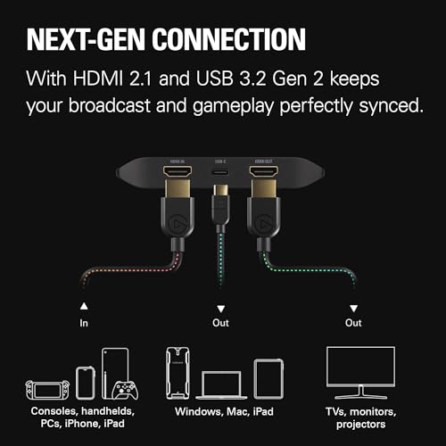 Elgato 4K X Capture Card, HDMI 2.1, 4K144 Ultra-Low Latency | VRR passthrough, HDR10, Up to 1080p240 capture, USB 3.2 Gen 2, Works with OBS and more, For PS5, Xbox, Switch, PC, Mac - style: 4K X