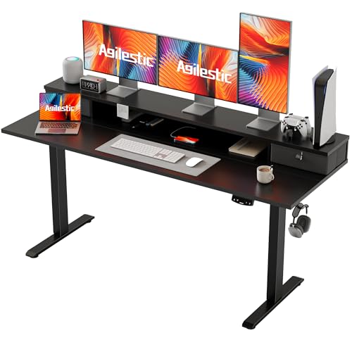 Agilestic 63 x 24 Inches Electric Standing Desk with 2 Storage Drawers, Stand Up Desk Adjustable Height, Sit and Stand Computer Table with Splice Board, White - color: Black, size: 63 x 24 Inches with 2 drawers