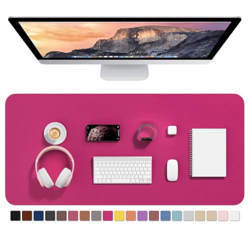 Hsurbtra Desk Pad, 35.5" x 17" PU Leather Desk Mat, XXL Extended Mouse Pad, Waterproof Desktop Blotter Protector, Non-Slip Ultra Thin Large Laptop Keyboard Writing Mat for Office Home, Bright Rose - color: Bright Rose, size: 35.5" x 17"