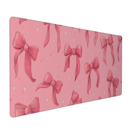 Large Pink Mouse Pad with Bows, Non-Slip Desk Mat for Laptop PC, Gaming Mousepad, 35.4 x 15.7 inches - color: Cute Bows