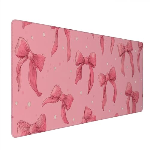 Large Pink Mouse Pad with Bows, Non-Slip Desk Mat for Laptop PC, Gaming Mousepad, 35.4 x 15.7 inches - color: Cute Bows