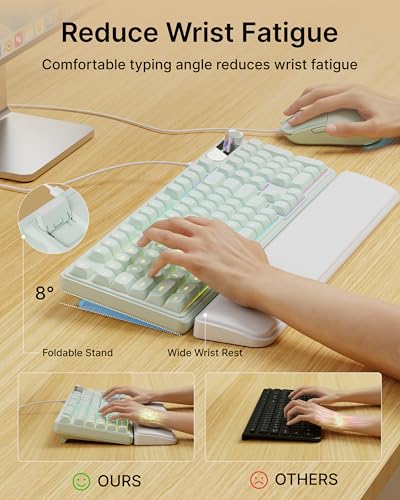EWEADN Wired Keyboard and Mouse Combo with Detachable Wrist Rest, Quiet Ergonomic Keyboard Mouse Set with Multimedia Knob, RGB Backlit, Double-Shot Keycaps Natural Typing for Laptop, PC - Green - color: Green