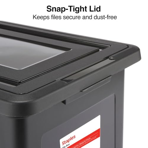 STAPLES File Box Plastic File Box Snap, Letter/Legal Size, Black, 4/Carton - color: Black, size: 4 Pack, style: Box (Snap Lid)