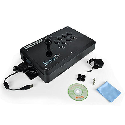 SereneLife Universal Video Game Fight Stick - Classic Plug n Play Arcade Fighting Pad Joystick Console Controller w/ USB Wired Connection, Rubber Grips, For PC PS3 Xbox 360 - SereneLife SLARJST28