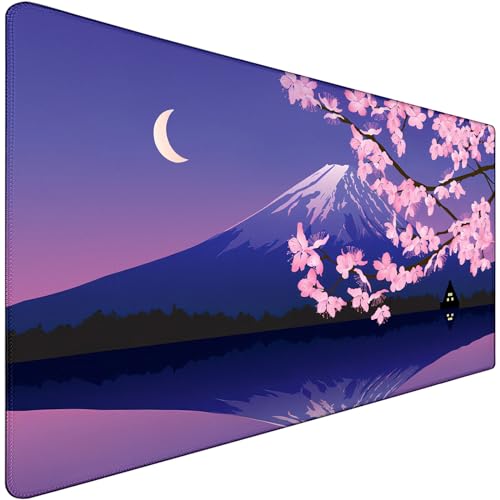 Large Extended Gaming Mouse Pad with Stitched Edges, Non-Slip Waterproof Rubber Base Mouse Pad for Office, Computer, Laptop and Home Mousepad 31.5 x 15.7 Inch, Janpanese Sakura - color: Sakura