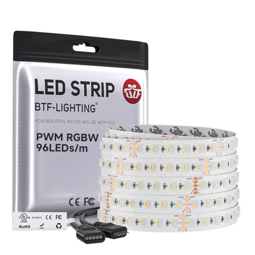BTF-LIGHTING UL Listed RGBW LED Strip Lights,5050 4 Colors in 1 RGB + 2700K-3000K Warm White,24V DC,16.4ft/5m 96LEDs/m 12mm White PCB, IP30 for Home Decoration(No Adapter or Controller) - color: RGB+Warm White, size: White PCB IP30