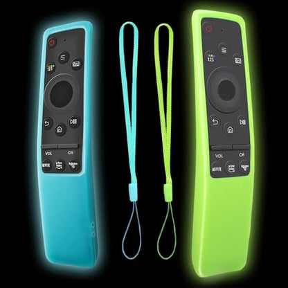 2 Pack Cover for Samsung Remote Silicone Protective Case Compatible with Samsung TV Remote Control Cover BN59 Series Glow in The Dark Remote Skin Sleeve (Glow Green + Glow Blue) - color: Glow Green + Glow Blue