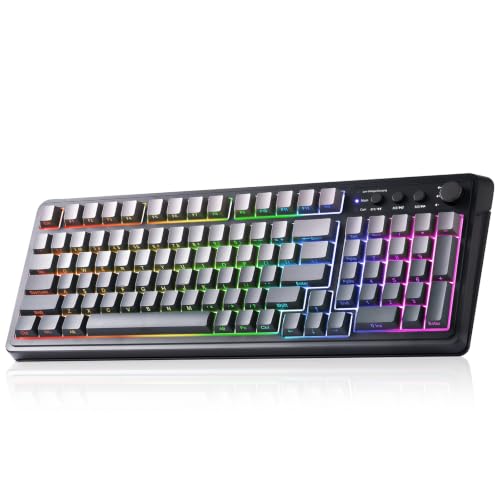 AULA Keyboard Gaming Wireless Creamy Computer Keyboards with Number Pad | Side-printed Light Transmission Letters Keyboard,99 Keys,RGB Backlit,Tri-Mode BT/2.4GHz/USB-C Connection,Gradient Grey - color: Gradient Grey