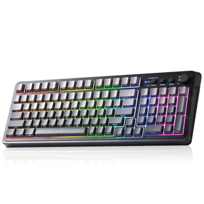 AULA Keyboard Gaming Wireless Creamy Computer Keyboards with Number Pad | Side-printed Light Transmission Letters Keyboard,99 Keys,RGB Backlit,Tri-Mode BT/2.4GHz/USB-C Connection,Gradient Grey - color: Gradient Grey
