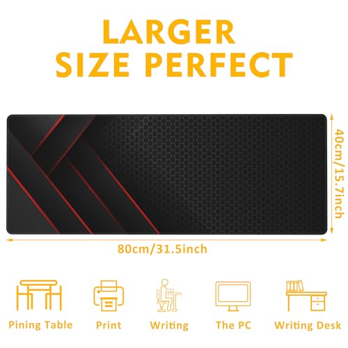 Gaming Desk Pad, Black Red Honeycomb Technology, 31.5"X15.7" Extended Mat with Stitched Edge Non-Slip Base for Office, Keyboard, Laptop - color: Cellular Technology