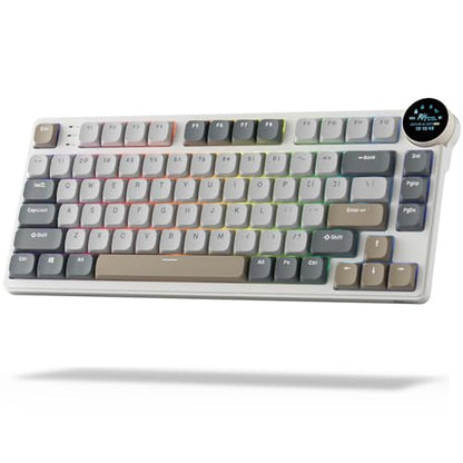 RK ROYAL KLUDGE N80 Low Profile Mechanical Keyboard w/Smart Display Screen & Knob, 75% Top Mount 3-Modes Wireless Mechanical Keyboard, Software Support, Massive Battery, 80 Keys, Tactile Brown Switch - color: Sandy Grey, size: Low profile Brown Switch