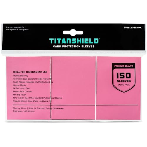 TitanShield Card Sleeves, Bubblegum Pink (150 Sleeves) - Fits Pokemon, MTG | Compatible with Pokemon, MTG Magic the Gathering, One Piece, Lorcana, Flesh & Blood - Trading Card Deck Protectors - color: Bubblegum Pink, size: Standard | 66x91mm