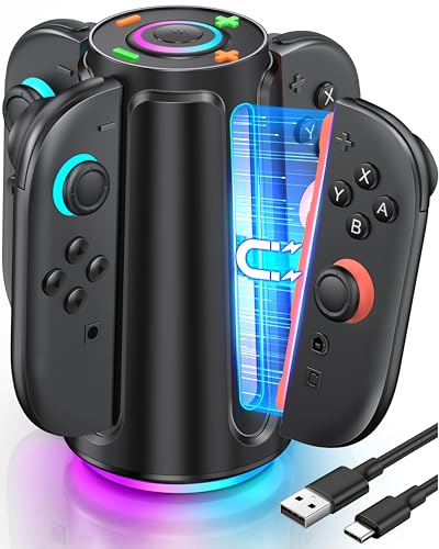 Upgraded Switch 2 Charging Dock for Nintendo Switch 2 Joycons, 4-in-1 Magnectic Controller Fast Charging Station with Adjustable 8 RGB Lights, Compact Desktop Stand for Bedroom & Gaming Setup,M - size: M-Cyberpunk Decor