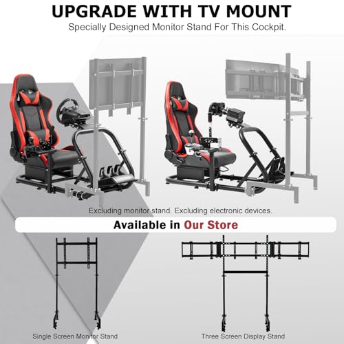 Marada Racing Simulator Cockpit with Red Seat Fit for 12Nm Direct Drive | Fit for Logitech/Thrustmaster/Moza/Fanatec, 50mm Large Round Tube Professional Sim Rig, Wheel Pedal Handbrake not Included