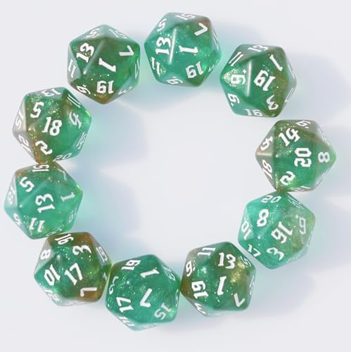 10PCs D20 Polyhedral Dice Set 22mm for DND RPG MTG Dungeons and Dragons Dice (Green+Curry) - color: Green+curry