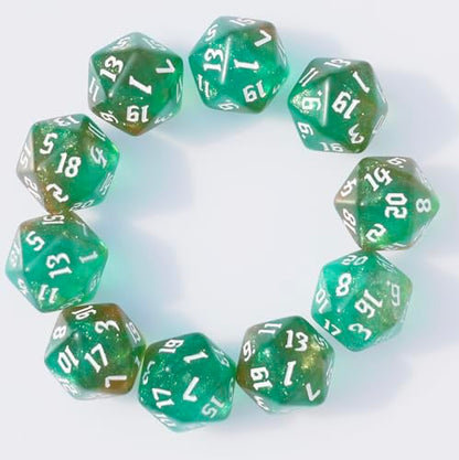 10PCs D20 Polyhedral Dice Set 22mm for DND RPG MTG Dungeons and Dragons Dice (Green+Curry) - color: Green+curry