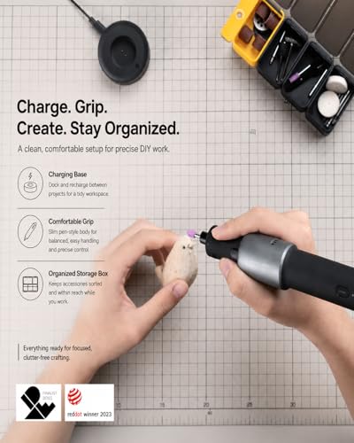 HOTO Cordless Rotary Tool Kit, 5-Speed for 3D Printer Sanding & DIY | Strong Motor Engraving Pen, 5000-25000RPM, LED Light, UBS-C, 35-in-1 Storage Bag for Polishing, Drilling, Carving, Cutting
