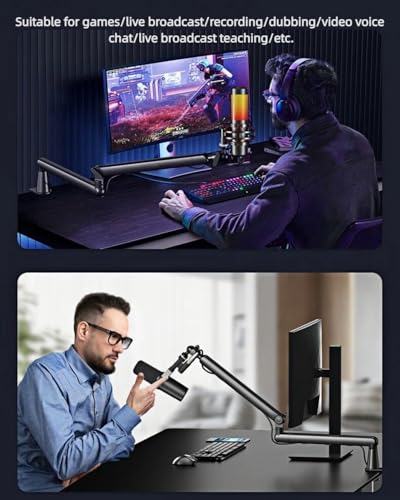 Microphone Arm Desk Adjustable Boom Stand, Black | 360° Rotation,with Heightening Arm,without Microphone,For Blue Yeti,Snowball iCE, HyperX QuadCast,SoloCast,Elgato Wave - color: Black