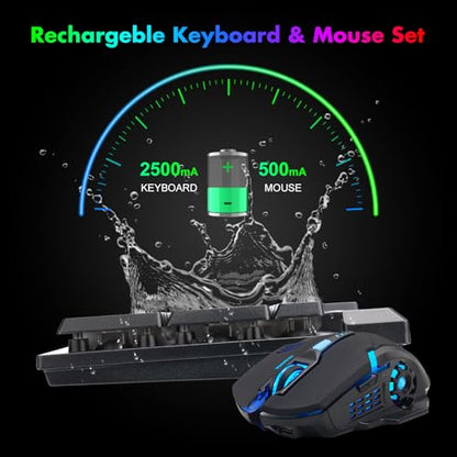Gaming Wireless Keyboard and Mouse RGB Backlit Rechargeable Battery Gamer | Mechanical Feel Anti-ghosting with Side Button for PC Computer Laptop Compatible with Windows Mac Ps4/Ps5 Xbox one