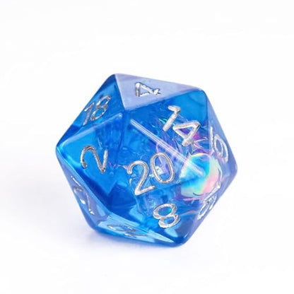 UDIXI DND Dice Set, Resin Polyhedral Dice Set Iridescent Inclusion for D&D | Velvet Storage Bag, Blue, DM Gift, for Dungeons and Dragons Role Playing Games Board Games - color: Blue