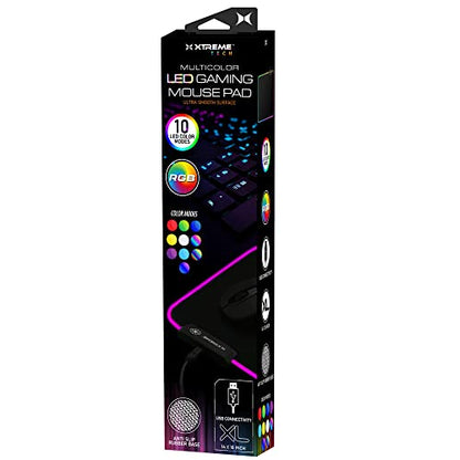 XTREME Multicolor LED RGB Gaming Mouse Pad, 10 Selectable Color Modes, Anti-Slip Surface, Connect Power Connector to USB Port On Devices, Easy-to-Install