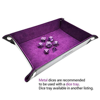 Haxtec Metal DND Dice Set Silver Royal Purple Enamel D&D Dice with Leather Dice Bag Compatible with Dungeons and Dragons TTRPG Gift for DND Lovers Players Masters - color: Silver Purple