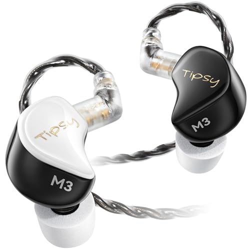 Tipsy M3 Professional IEM for Musicians, 2BA + 1DD Drivers, 36dB PNC, IPX5, Acoustic-Runway™ Technology, Skin-Friendly Resin, Detachable 0.78mm 2-pin Cable (No Mic, Black&White) - color: B-Black&White