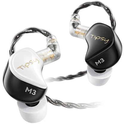 Tipsy M3 Professional IEM for Musicians, 2BA + 1DD Drivers, 36dB PNC, IPX5, Acoustic-Runway™ Technology, Skin-Friendly Resin, Detachable 0.78mm 2-pin Cable (No Mic, Black&White) - color: B-Black&White