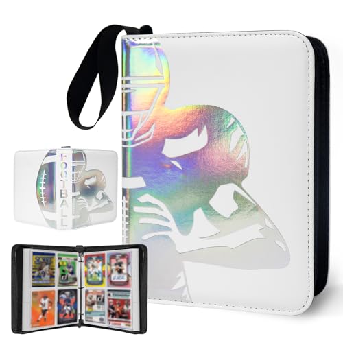 400 Pockets Football Card Binder, Portable Waterproof Storage Card Album with Removable Sleeves for Sports Football Cards 2025 2026 Collectors(laser silver hot stamping) - color: Dazzling Football-400 Cards, size: 4 Pocket