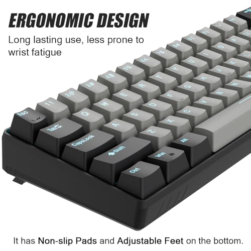 abucow 60% Mechanical Gaming Keyboard Blue Switch Wired Compact Keyboard Anti-Ghosting No-Conflict 61 Swappable keycaps Ergonomic Design for Windows/Mac (Gray-Black) - color: Black-Gray