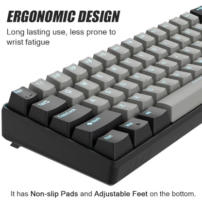 abucow 60% Mechanical Gaming Keyboard Blue Switch Wired Compact Keyboard Anti-Ghosting No-Conflict 61 Swappable keycaps Ergonomic Design for Windows/Mac (Gray-Black) - color: Black-Gray