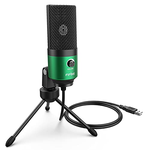 FIFINE K669 Green USB Condenser Microphone for Recording, Video Conference | Computer PC Mic with Gain Control, USB Cable for Streaming, Podcasting, Twitch, Discord - color: Green