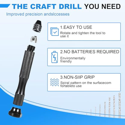 26 PCS Micro Drill Bit Set, Pin Vise Hand Drill Manual Jewelry w/Micro Drill Bits (0.5mm-2.5mm), Rotary Craft Drill for Jewelry Making, Resin, Wood, Plastic, Miniature, Beads, Clay