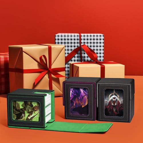 UAONO Card Deck Box for MTG Commander, Fits 100 Double-Sleeved Cards | Independent Commander Display, Magnetic Deck Case for Magic the Gathering TCG, 2 Dividers & 1 Top Loader (Black/Green) - color: A-Black&Dark Green