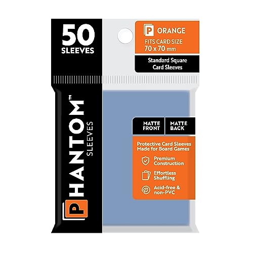 Phantom Sleeves: Orange Size 70 x 70mm: Matte Front/Back - 50 Pack - Transparent Protective Card Sleeves for Board Games, Trading Cards & Card Games