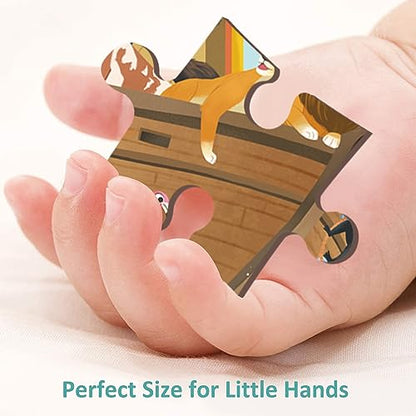 24 Piece Puzzles for Kids 3 Year Old, Noah's Ark | Religious Bible Puzzle, Wooden Jigsaw Puzzles, Ages 3-5, Preschool Puzzle for 3 4 5 Year Old, With Tray - style: 24 Piece