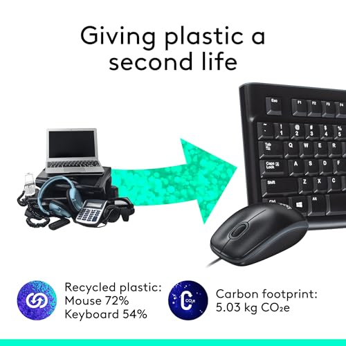 Logitech MK120 Full Size Wired Keyboard and Mouse Combo - Black | Full size wired keyboard, optical wired mouse, USB plug-and-play, Windows only, pc and laptop compatible