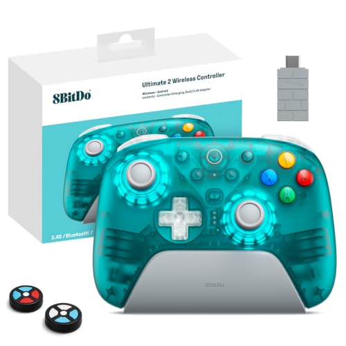 8Bitdo Ultimate 2 Wireless 2.4G Controller (Transparent Blue) | For Windows PC, Apple, Steam & Android, TMR Joystick, Star-Ring RGB Lights, Adjustable Trigger Locks, Charging Dock Included - color: Transparent Blue
