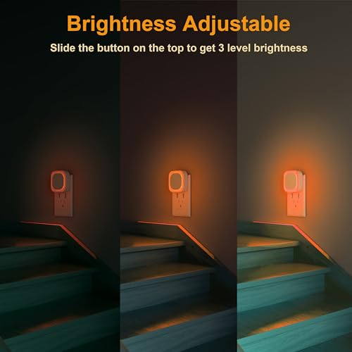 2 Pack Amber Night Light Plug into Wall, Eye-Care Glow for Kids | Dusk to Dawn Sensor, Dimmable Reflected Dim Light, Plug-in LED Nightlight for Toddler, Bathroom, Bedroom, Sleep, Baby Nursery - color: Amber