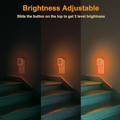 2 Pack Amber Night Light Plug into Wall, Eye-Care Glow for Kids | Dusk to Dawn Sensor, Dimmable Reflected Dim Light, Plug-in LED Nightlight for Toddler, Bathroom, Bedroom, Sleep, Baby Nursery - color: Amber