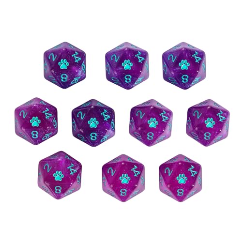 10-Pack Purple D20 Dice Glitter 20 Sided Dice for DND Tabletop Games | Leather Storage Bag, DM Gift, for Dungeons and Dragons Role Playing Games - color: 10pcs D20 Purple