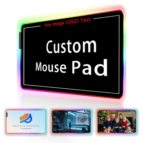 Custom RGB Mouse Pad Personalized Led Mouse Pad with Picture Custom Gaming Mouse Mat Glowing Led Non-Slip Rubber Base Computer Keyboard Pad Mat, 23.6x13.8 in - size: 23.6 x 13.8 in