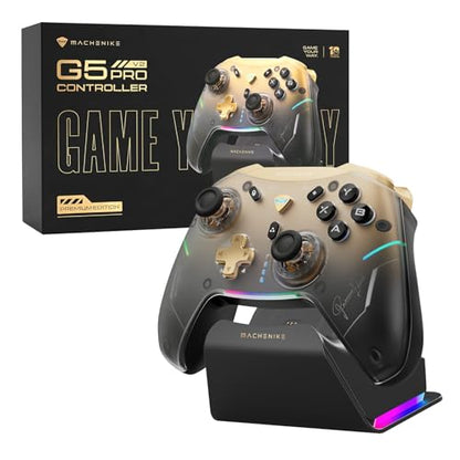 Machenike G5Pro V2 1000HZ Wireless Gaming Controller for NS/PC/iOS/Android with Charging Dock,PC Controller With Hot-Swappable Joystick,Optical Triggers,Optical Micro Switches,RGB Backlight, Black Gold - color: Black Gold