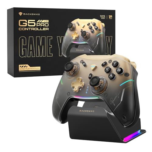 Machenike G5Pro V2 1000HZ Wireless Gaming Controller for NS/PC/iOS/Android with Charging Dock,PC Controller With Hot-Swappable Joystick,Optical Triggers,Optical Micro Switches,RGB Backlight, Black Gold - color: Black Gold